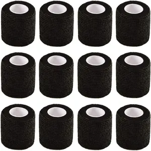 Black Self Adhesive Bandage Wrap 2" | 12 Rolls x 5 Yards Stretch Self-Adherent Tape Vet Cohesive Bandage, First Aid Tape for Sports, Wrist, Ankle, Athletic, Sprains & Swelling