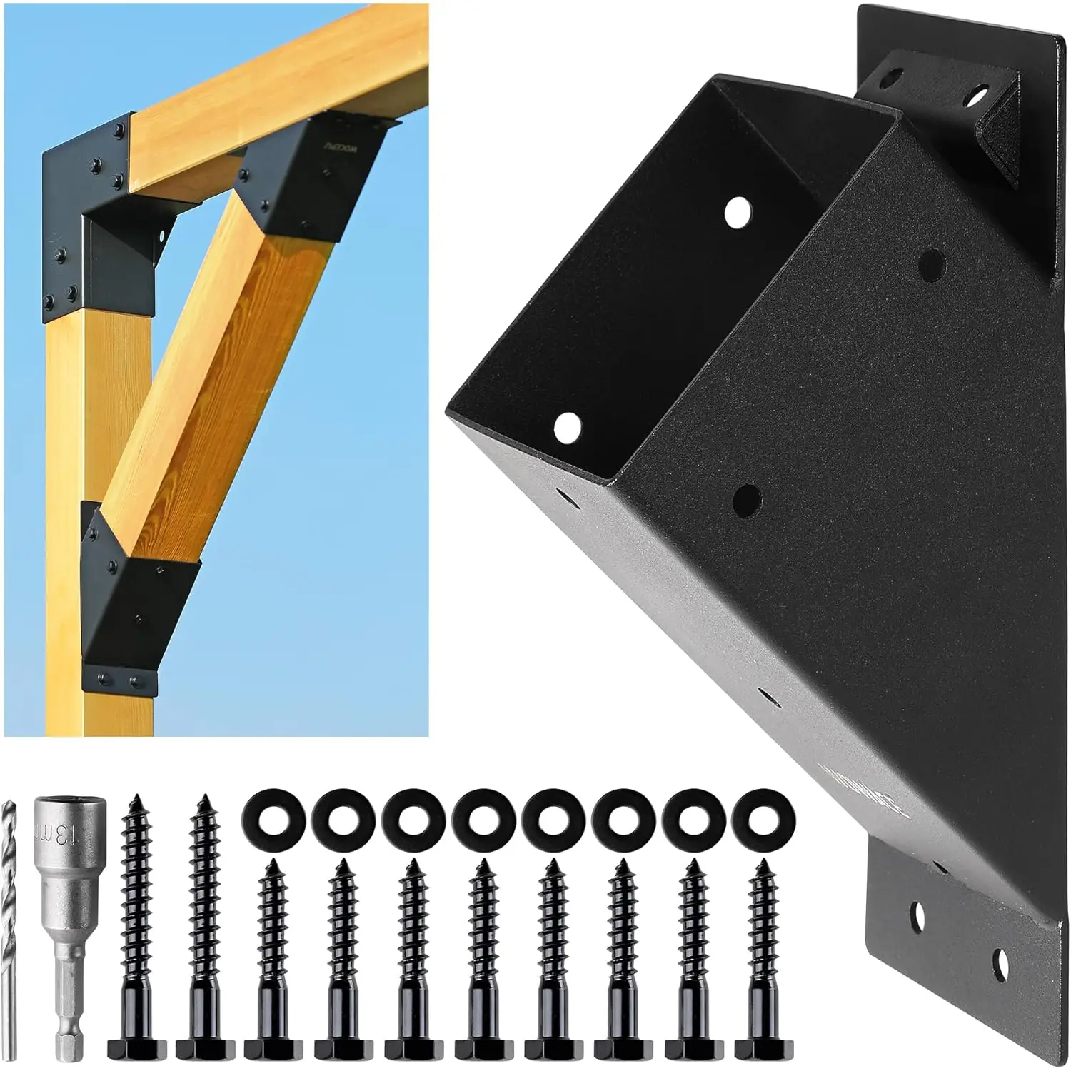 4 count 45? Degree Angle Support Brackets, 4x4 (Actual 3.5''x3.5'') Pergola Angle Brackets, For pergola, deck porch, log cabin angle support bracket kit