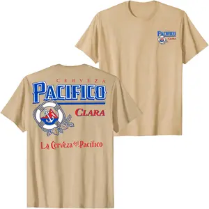 Pacifico Clara Cerveza Beer Logo Graphic T-Shirt Vintage Mexican Lager Anchor Crest Tee, Retro Brewery Back Print Shirt for Men Women, Unisex Streetwear Summer Casual Top