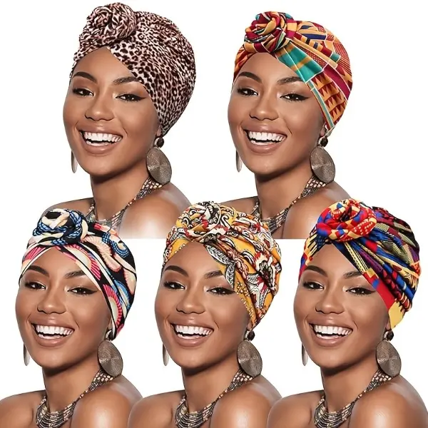 Women's 5pcs Flower Knotted Turban Headbands - Multicolor Retro Ribbon Hairpieces with Colorblock Bow, Boho Knot Twist, Allover Print, Alternative Design & Bow and Printed Front Accents for Daily Wear, Parties, Boho Knot Twist Head Scarves