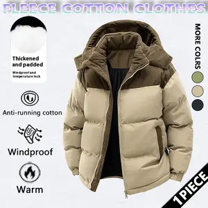 Winter hooded casual fleece-lined men's coat,removable hood,warm color-blocked cotton jacketcouples' style winter cotton coat, outerwear top. SpringStatements