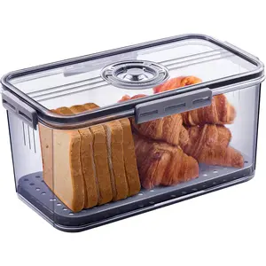Bread Box for Kitchen Counter Airtight Grey Color with Time Recording Lid for Fresh Homemade Bread Toast Bagel Donut & Cookies Storage Container