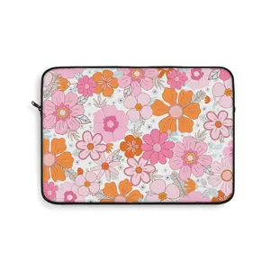 Flower girly pink Laptop Sleeve, Retro floral Lap top Cover, macbook chromebook case, College Supplies, Flower Power, gifts for her
