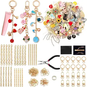 325Pcs Charms Lip Gloss Keychain Making Kit, Including 20 Keychain Clips 25 Extender Chain 118 Charms Jewelry Plier, Bag Charm Kit, Keychains Making Supplies for DIY Crafting and Jewelry Making