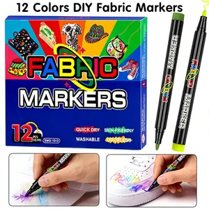 24/12 Colors Fabric Markers for Clothing Art, Soft Brush 1-5mm Shimmer Marker Pens for Doodle Drawing, T-shirts Canvas Bags Jeans Shoes Backpacks Greeting Cards Making, Premium Art Craft Supplies