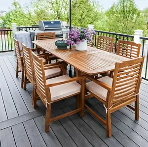 PHI VILLA Acacia Wood Patio Dining Set for 8, Expandable Teak Dining Table & Wooden Chairs with Cushions, Farmhouse Dining Furniture Set for Outdoor Deck, Yard, Porch Home Design Minimal