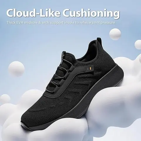 Men's Casual Knit Lace-Up Orthopedic Sneakers - Waterproof, Arch Support, Cushioned EVA Midsole, Nonslip Rubber Soled Shoes, Lightweight Round Toe, Nonslip Walking Shoes for Outdoor Walking, Daily Wear