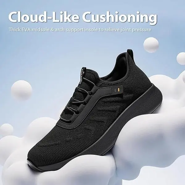 Men Waterproof Knit Slip On Walking Shoes Arch Support Cushioned EVA Midsole Non Slip Rubber Outsole Lightweight Casual Orthopedic Sneakers For Outdoor Daily Work