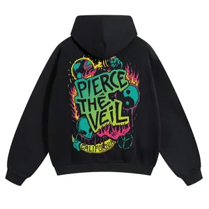 Unisex Pierce The Veil Band  Cotton Hoodie For Autumn Winter Thick Warm Retro Print Versatile For Ins Street Style Couples Outfits Top Choice For Boyfriend Gift Fabric Menswear Casual Fit