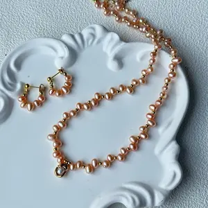 Peach Pink freshwater pearl Necklace