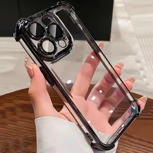 Clear Shockproof Bumper Case with Camera Lens Protector for IPhone 17 16 15 14 13 12 11 Pro Max Plus Four-Corner Airbag Electroplated Hybrid TPU+PC Slim Protective Cover Anti-Scratch Drop Protection