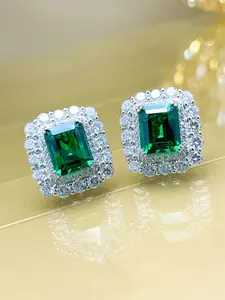 1 Pair Luxury Green Cubic Zirconia Stud Earrings For Women Wedding Jewelry Valentine's Day Gift