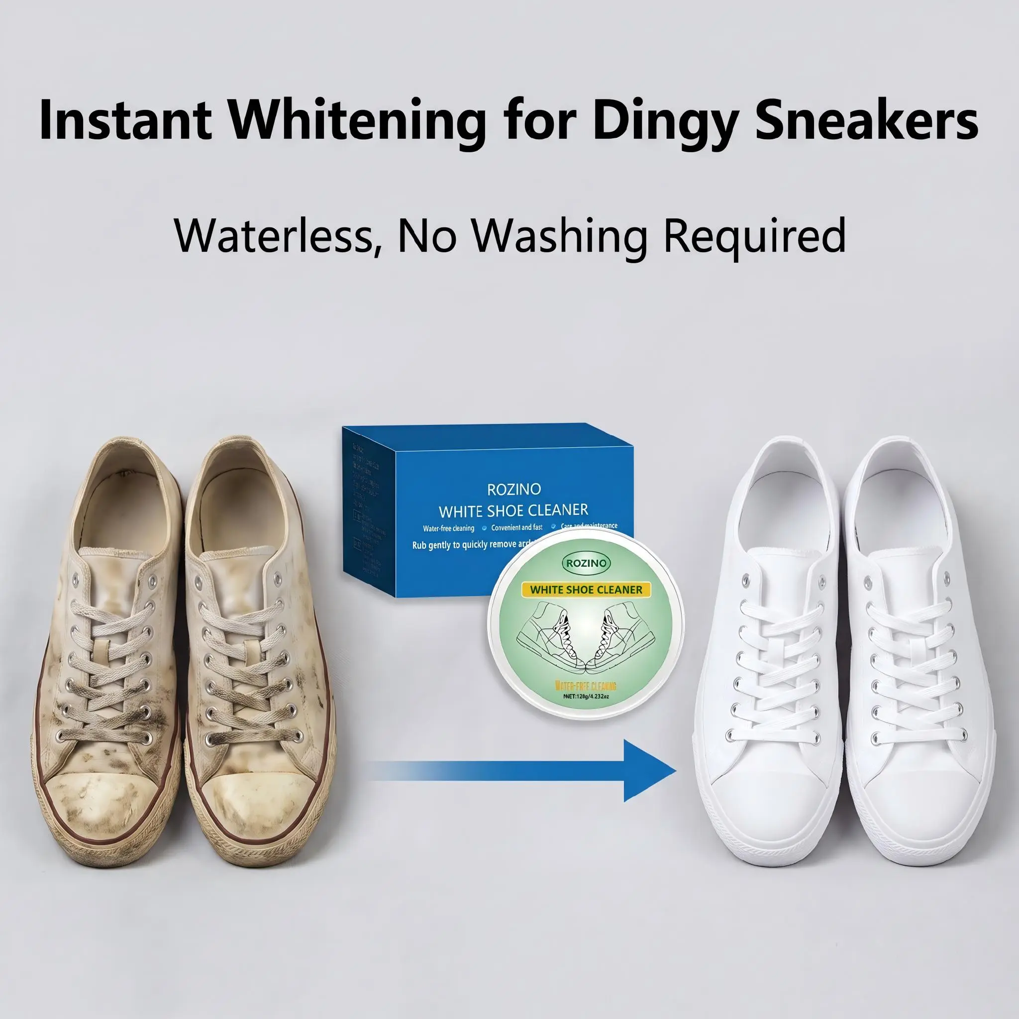 ROZINO Shoe Cleaner Kit for Leather & Canvas Sneakers - 2-Pack Water-Free Stain Remover Cream, Menthol Fresh, Includes Sponges, 120g Each, 4.2 Oz, Instant Whitening, Active Surfactants, Cleaning, Shoe Care Kits, Footwear, Protective, Busy Mornings