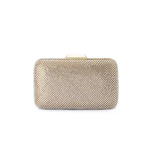 olga berg Ronny Crystal Mesh Clutch in Champagne