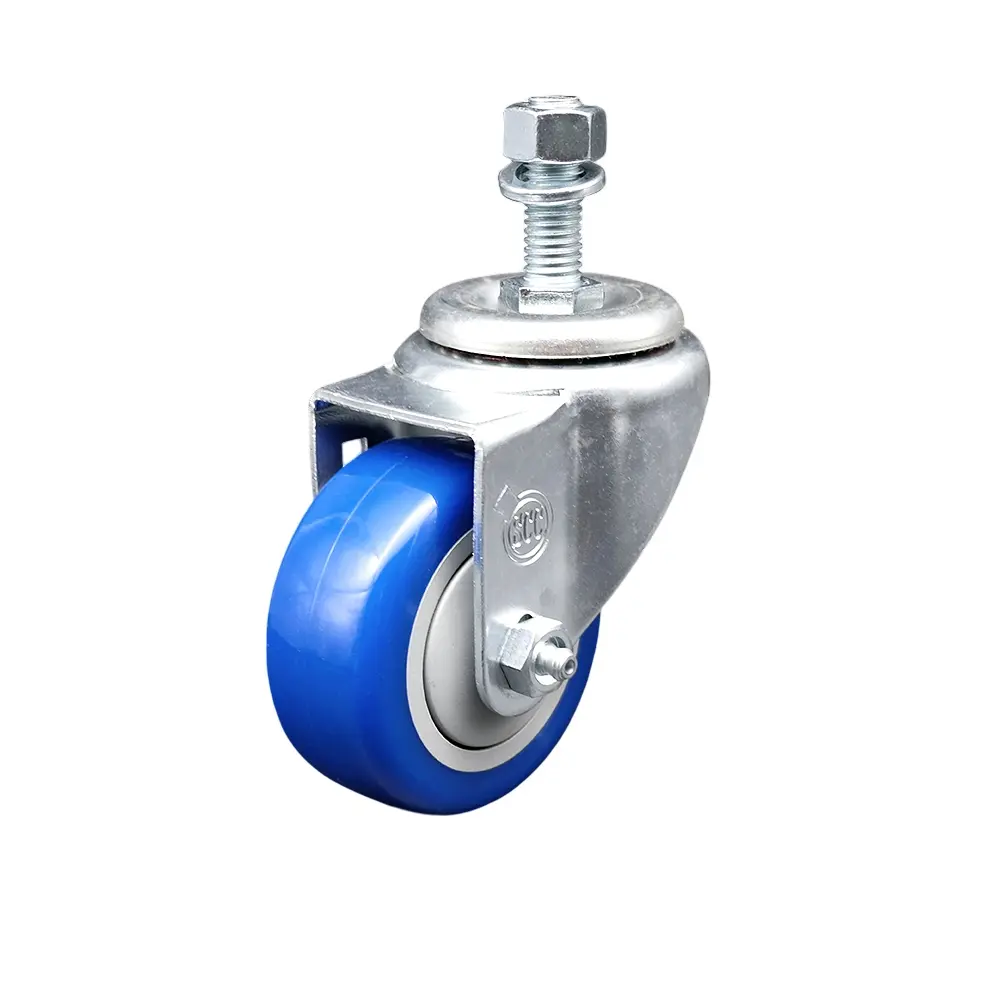 Service Caster Series No.20 CREE-SCC-TS20S314-PPUB-BLUE-121315 Non-Marring Polyurethane Swivel Threaded Stem Casters - 3"x1.25" Blue Ball Bearing Wheel, 0.5" Stem, 300 lbs Capacity, Bolt Hole Customization, for Welding/Detailing Chairs, Shop Projects