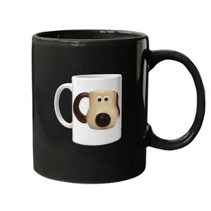 Gromit Mug - Black Ceramic Drinkware with Gromit Print, Suitable for Coffee and Tea, Ideal Gift for Hers and Him