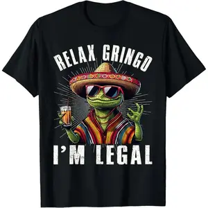 Men's Cotton Short Sleeve Relaxed Gringo I'm Legal Mexican Lizard Funny Sport T-Shirt, Outdoor Sports Top for Men