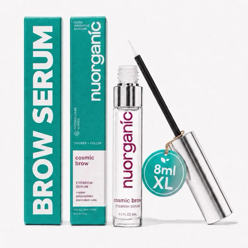 nuorganic Cosmic Brow Eyebrow Serum for Longer, Stronger, and Darker Brows, nuorganic Skincare, Brow Growth Results Darken