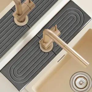 Diatomite Sink Mat around Faucet,  Dry Stone Sink Tray Cleaning Tools Holder Prevents  Buildup, Sink Splash Guard for Bathroom Laundry Counter, Elegance Stylish Birthday , Dark Gray