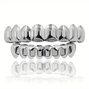 2PCS 18K Golden Grillz Set 16 Teeth Hip Hop Tooth Caps Unisex Jewelry Punk-Style Body Accessory for Men Women 8/8 Glossy Retainer Box Stainless Wire Brace Oral Retainer Braces(Sheet)