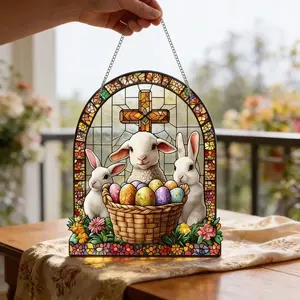 Easter Lamb & Bunny Acrylic Suncatcher, Christian Style Window Hanging