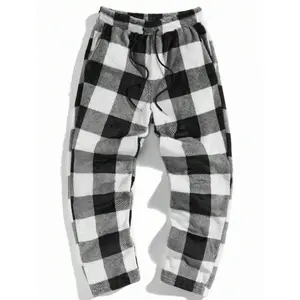 Men’s plaid print flannel sweatpants with drawstring waist, regular fit, casual and comfortable trousers for fall and winter in multicolor