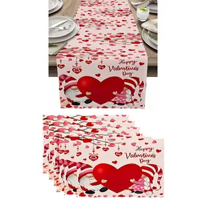 7pcs,Valentine's Day Table Runner Set, Heart-Shaped Plush Pillow & Mat, Perfect for Dining Tables, Romantic Kitchen Decor, Holiday Dinner Essentials