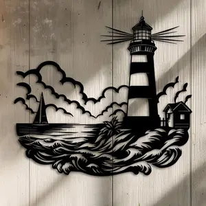 Lighthouse Design Wall Art, Metal Wall Decor, Outdoor Beach Villa Wall Art, Iron Lighthouse Hanging Decor, Home Balcony Decor, Modern Home Decor, Wall Decoration, Housewarming Gift, Hangable