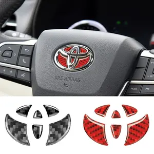 Carbon Fiber Car Steering Wheel Emblem Badge Sticker Glue Trim Decals For Toyota Corolla Rav4 CHR Auris Camry Prius Yaris Car Accessory