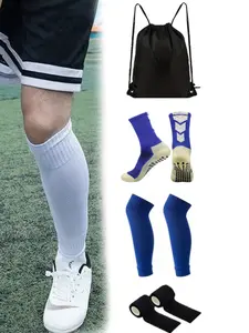 4 Pieces New Unisex Football Equipment Anti Slip Breathable Grip Football Socks Basketball Socks Fitness Socks Black Drawstring Soccer Bag Elastic Comfort Anti Wear Sock Covers Calf Socks Sports Socks Adhesive Bandages