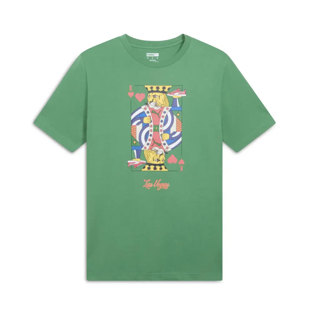 PUMA Mens Graphics Lv King Of Hearts Graphic Crew Neck Short Sleeve Shirt Casual Tops Casual - Green