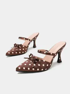 Elegant Retro Polka Dot Satin Pointed Toe High Heel Sandals Women Bow One-Strap Mules Comfortable Vacation Date Daily Commute For Valentine's Day Wedding Party Banquet Easter Mother's Day Versatile