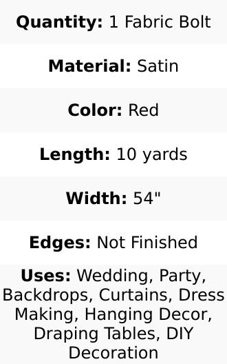 Red Satin Fabric Bolt 10 Yards 54"