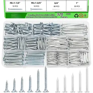 320 count  Hardware Nails & High Hardness  Screws Assortment Kit, 11 Sizes (1/2"-2"),Phillips Drive Flat ,  Screws, Galvanized, Picture , , Common Nails with Storage Box