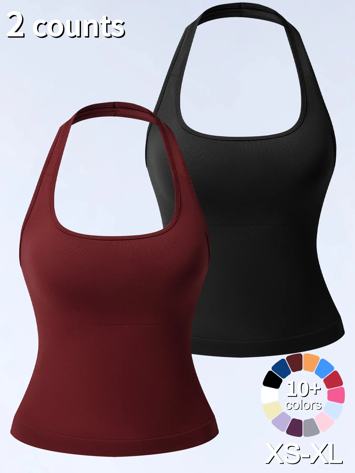 1/2/3 Pcs Women's Yoga Halter Neck Tank Top with Removable Pads, Three-Layer Seamless Backless Tank Tops Casual Solid Color Soft All Seasons Wear Fitness Vest Top Athleisure Yoga Wear Backless Sports Top Activewear Clothes