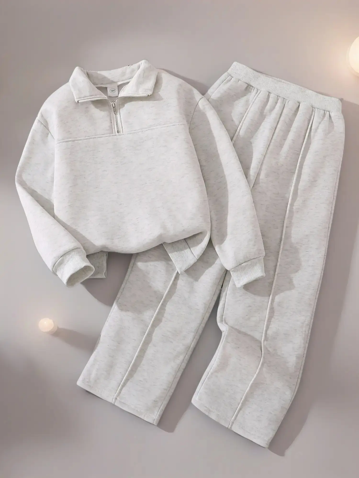 Girls' 2-Piece Fleece-Lined Casual Clothing Set, Zipper Design Long Sleeve Sweatshirt & Elastic Waist Pants, Warm Comfortable Fall Winter
