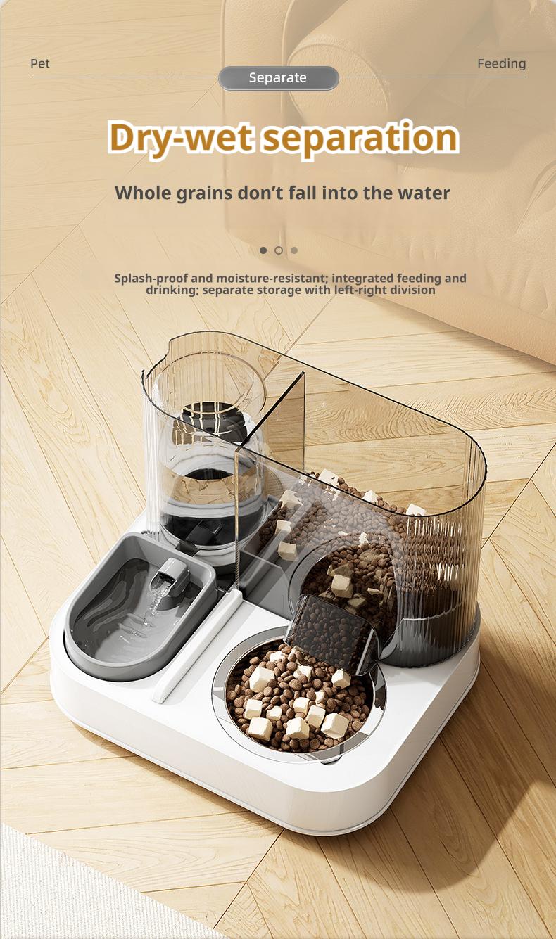 2-in-1 Automatic Cat Dog Feeder and Water Fountain, Gravity Pet Food Dispenser with Circulating Water Filter, Stainless Steel Bowl for Cats Dogs