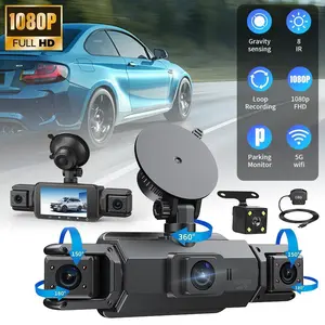 1080P WiFi 4 Channel Dash Cam, Quad Camera Car DVR, 64GB Card Included, 3.0" IPS Screen, OBD Power