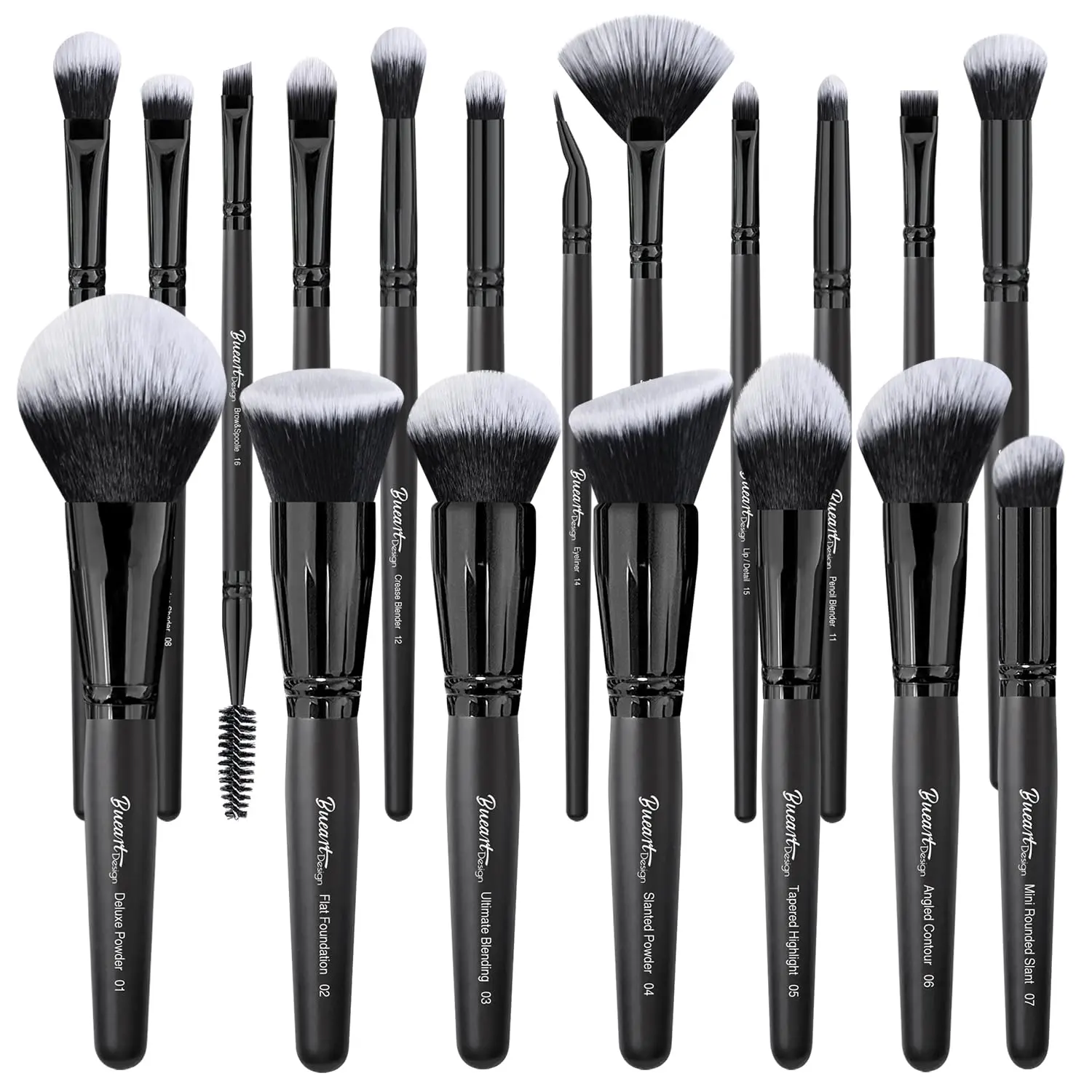 Bueart Design 19Pcs Ultra Soft Black Labeled Dense Hair Makeup Brushes Set | Contains Large Powder Flat Foundation Ultimate Blending Make up Brush Blush Concealers Contour Eyeshadow with Travel Case