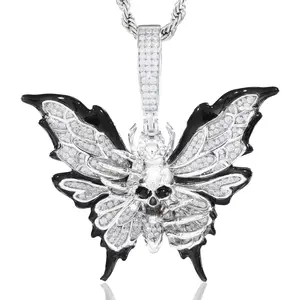 【#P819】Butterfly and Skull pendant UCCIYO 18k Gold-Plated Lab-Created Moissanite S925 Sterling Silver Moissanite Pendant Necklace For Women Men Hip Hop Jewelry Gift