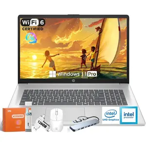 HP 17 Laptop for Business & Study, Intel 8-Core i3 Processor, 17.3" Anti-Glare Display, up to 32GB RAM, 512GB SSD, Windows 11 Pro, AI Copilot, Numeric Keypad, Bundle Accessories