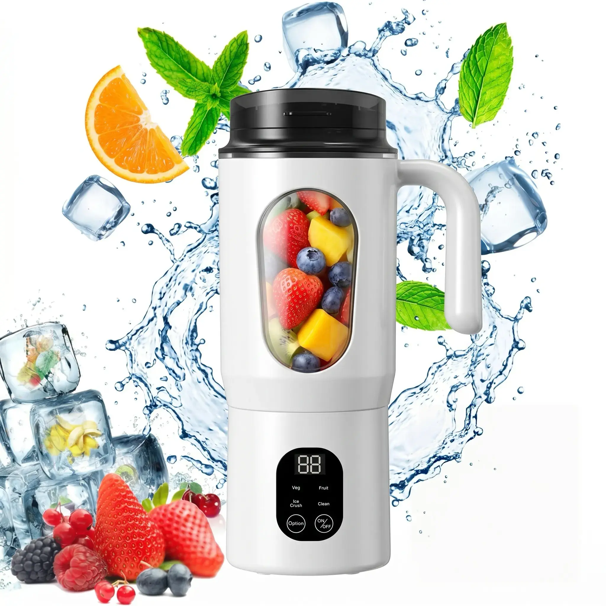 20OZ Lightweight Cordless Handheld Juice Blender USB Rechargeable 22000 RPM Multi-Gear Ice Crush BPA-Free Self-Cleaning Portable Home Juicer with LED Display-quiet blender