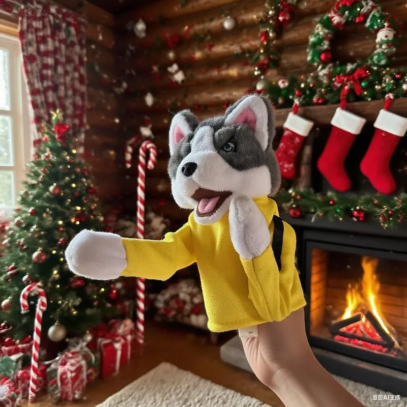 Wancool Soft Plush Husky Dog Hand Puppet - Unisex Animal Toy, Christmas Party Bag Filler, Festive Holiday Gift, Festive Look