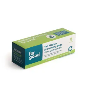 Rethink 13-Gal. Compostable Kitchen Drawstring Bags - 100% Compostable Plastic for Eco-Friendly Storage