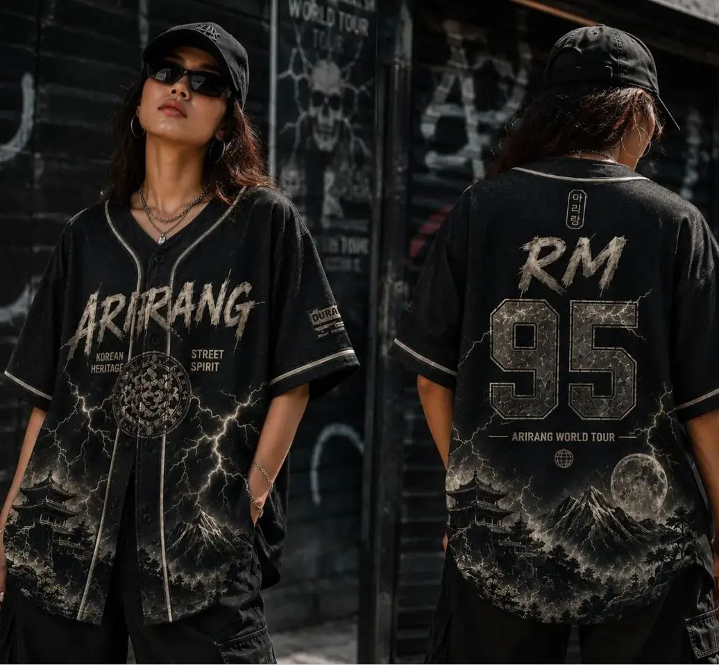 Arirang Baseball Jersey, Black Baseball Shirt, RM Jersey, Korean Heritage Streetwear Gift
