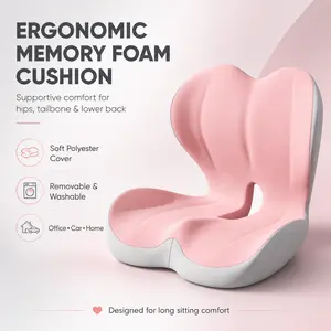 Memory Foam Seat and Back Cushion, Ergonomic Office Chair Cushion for Lumbar Support, Coccyx Tailbone Pressure Relief, Hip Comfort, Car Seat, Gaming Chair, Washable Cover, Pink Gray