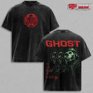Ghost Are You Afraid Of The Dark Vintage Washed Oversized T-Shirt, Call of Duty Modern Warfare Graphic Tee, Skull Mask Tactical Operator Streetwear Soft Cotton Top Gift for COD Fans