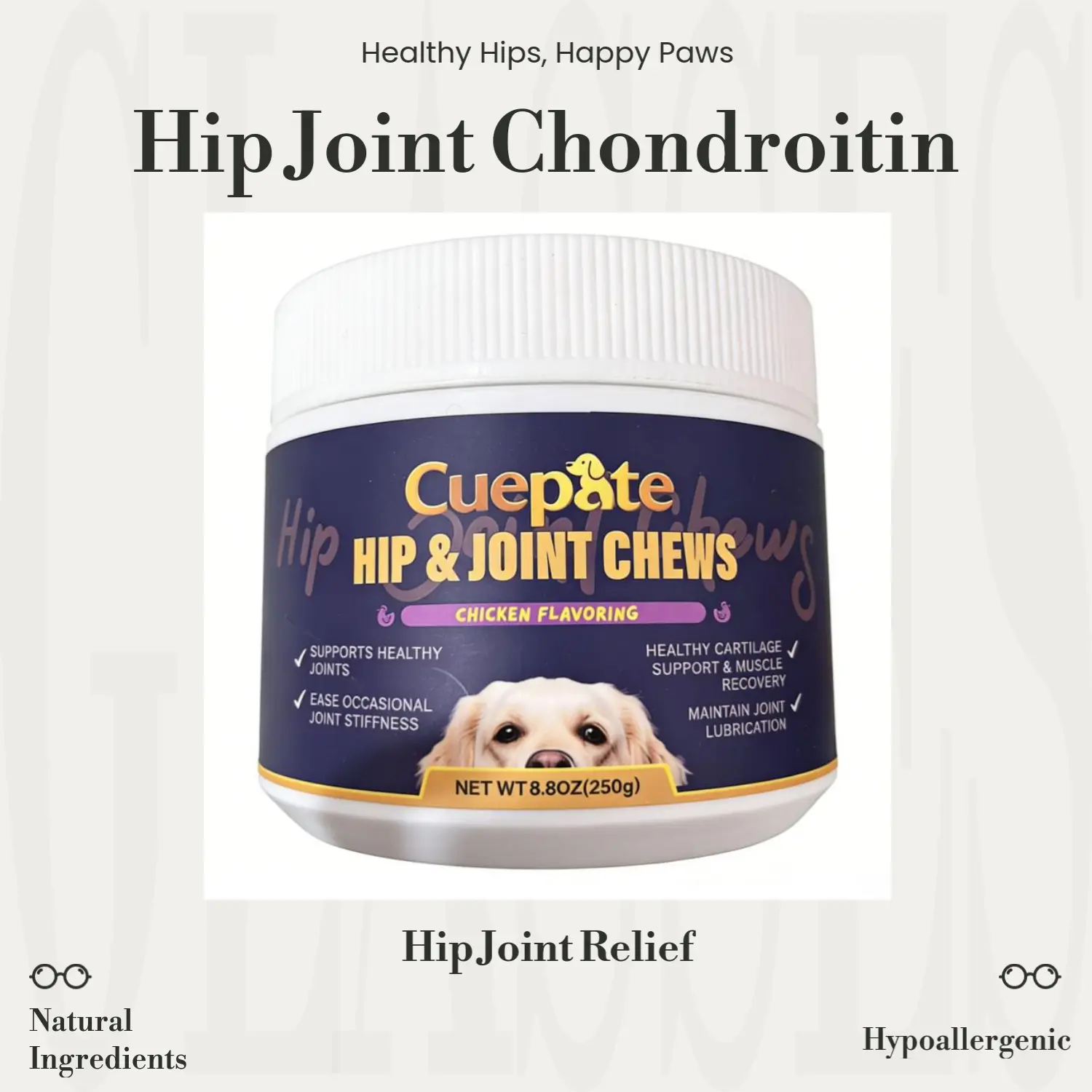 CuePate Hip & Joint Supplement for Dogs, Chicken Flavor Joint Chews, Supports Joint Health & Flexibility, Eases Stiffness, 8.8oz Pet Joint Support