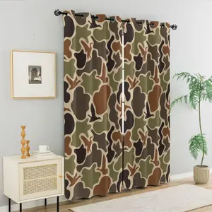 2 Counts/Set Fashion Duck Camouflage Blackout Privacy Grommet Curtains Window Curtain, Military Outdoor Style Digital Print Decorative Drapes, Detachable Easy Clean Dustproof Durable Home Decoration