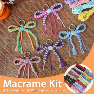 1 Set Macrame Bow Keychain DIY Kit, INS Style Polyester Cord, American Decor, Smooth Spring Clasp, Unique Bow-Weave Texture, Phone Pendant Bag Charm, Beginner Tutorial, for Key Hanging & Gift-Giving